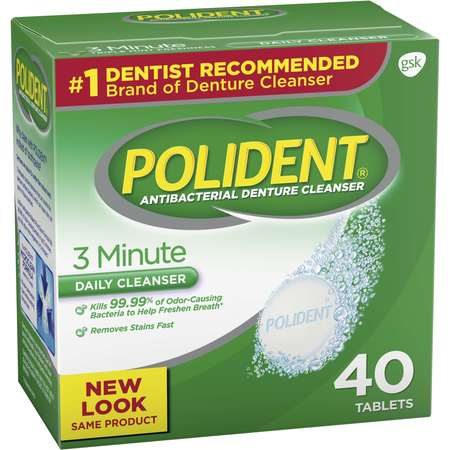 225-60000000123477 Polident 3-Minute Antibacterial Cleanser Tables, box of 40