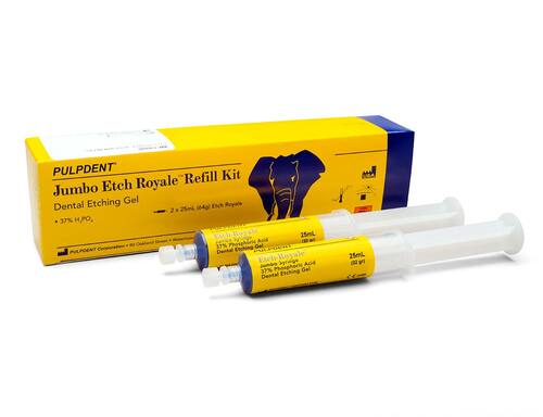 96-ER50 Etch-Royale Etching Gel Jumbo Kit Contains: 2 x 25mL Syringes Gel (64gm), 5 x 3mL Empty Syringes, 50 Applicator Tips