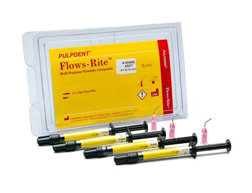 96-FK1 Flows-Rite Flowable Composite A-Shade Assortment, 4 x 1.5gm Syringes, 1 ea A1, A2, A3, A3.5 + 20 Applicator Tips