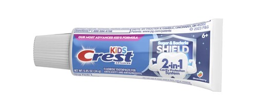 23-80365462 Kids Crest Advanced 6+ Sugar + Bacteria Shield Toothpaste, Strawberry Flavor, .85oz, 72/cs