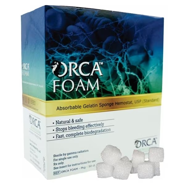 117-OF-602007 ORCA Foam, Porcine Gelatin Hemostatic Sponges, Size 12/7, 60mm x 20mm x 7mm, 10/bx