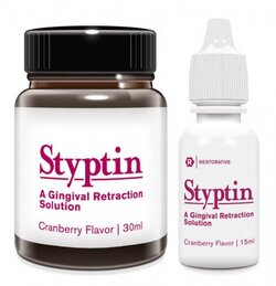Styptin Hemostatic Solution, 20% Buffered Aluminum Chloride, Cranberry Flavor, Squeeze Bottle. 15 ml bottle.