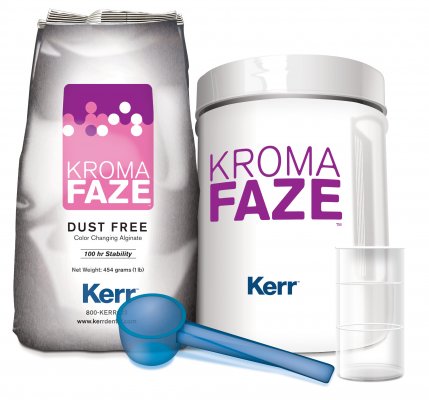 49-27467 KromaFaze Alginate FAST Set 8 lb. Dust Free, Color Changing, Mint Scent. 8 pound Kit: 8 - 1 pound bags with one powder scoop and one water vial.
