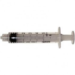 5-6cc Luer Lock Syringe Only With Cap, box of 100 syringes.