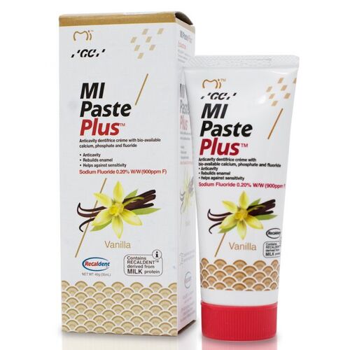 500-422888 MI Paste Plus - Vanilla 10/Pk. Topical Tooth Cream with Calcium, Phosphate and 0.2% Fluoride. 10 Tubes (40 Gm. Each). **Dental License Required
