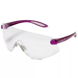 Protective eyewear, HOT PINK frames and clear lens ophthalmic quality anti-scratch coating, lightweight frames, silicone nose piece