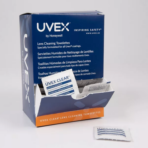 74-355547 Uvex Clear Lens Cleansing Towelettes, Premoistened, box of 100.