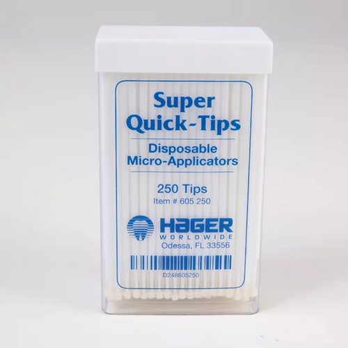 74-605250 Super Quick-Tips Disposable Micro-Applicators White 250/Pk. With acid resistant regular fiber tip.