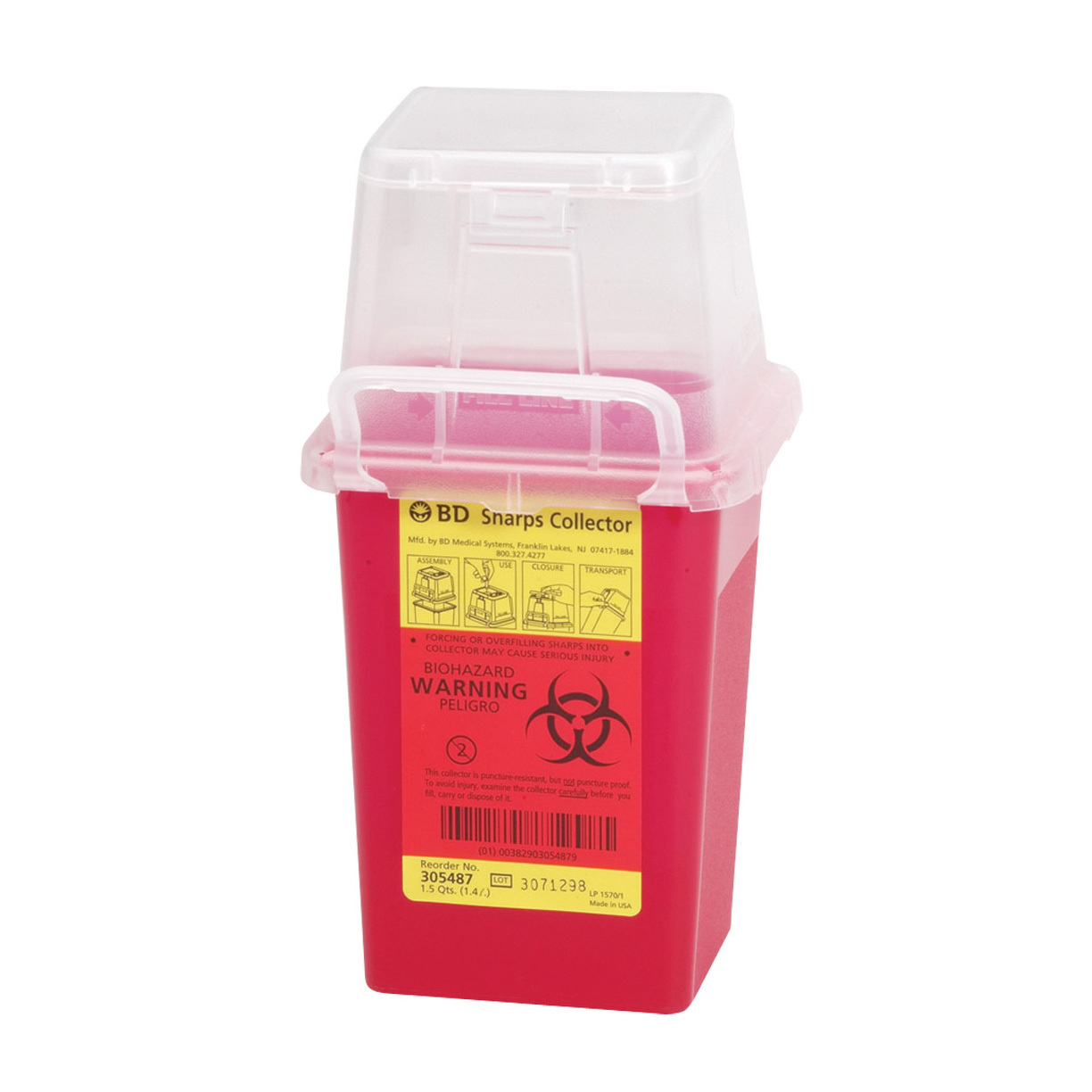 113-305487 BD Sharps Collector - 1.5 Qt. Removal Port Top, Red.