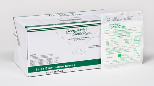 94-104100 DermAssist PF Latex Exam Gloves, Sterile Pairs, Small (6½-7), 50/bx