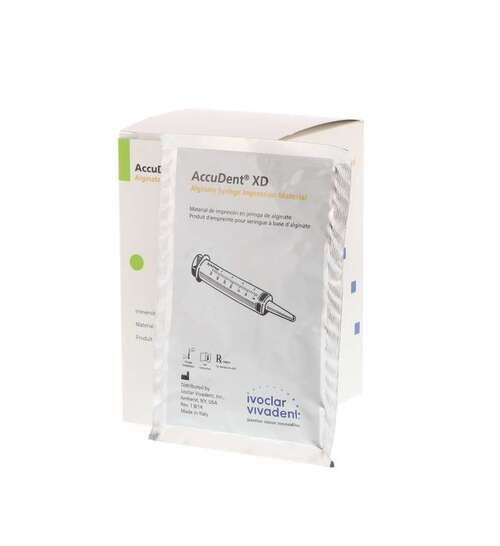 28-673470 Accudent XD Alginate Syringe Impression Material, 12 - 9 g Packets. Irreversible hydrocolloid impression material used for dentate and edentulous impr